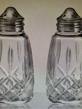 Waterford Lismore Crystal Clear Salt & Pepper Shakers with Silver Tops NEW